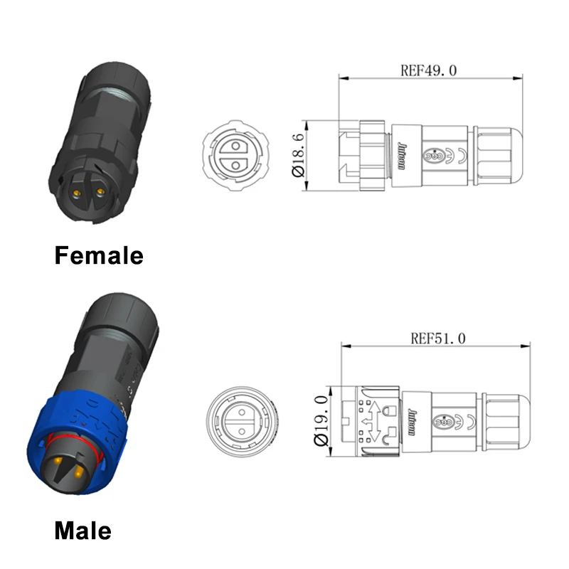 Outdoor Lighting Connectors - Złącze zasilania 2-pinowe M16 samozaciskowe, wodoszczelne